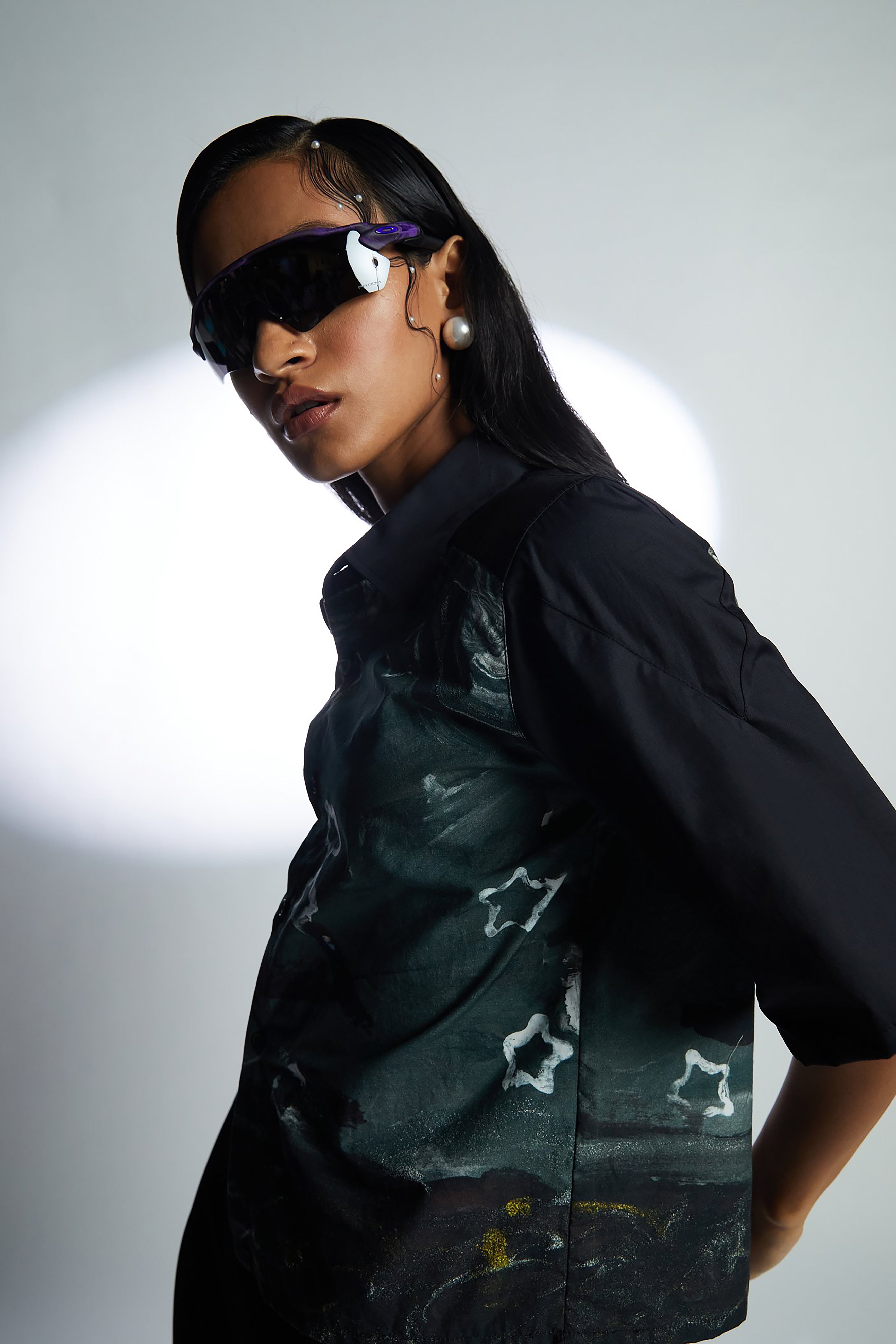 Asymmetric Starry Crop Shirt