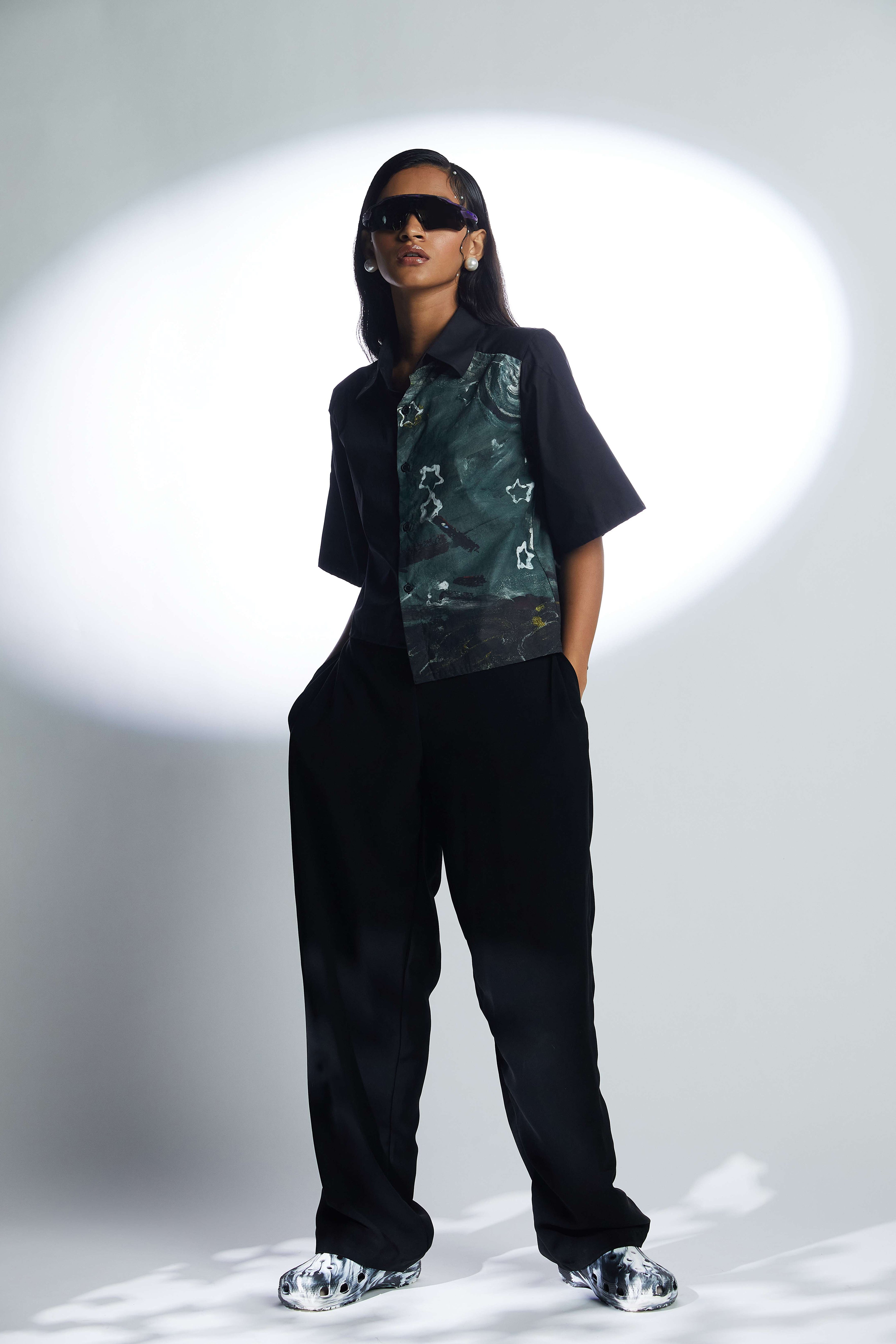 Asymmetric Starry Crop Shirt