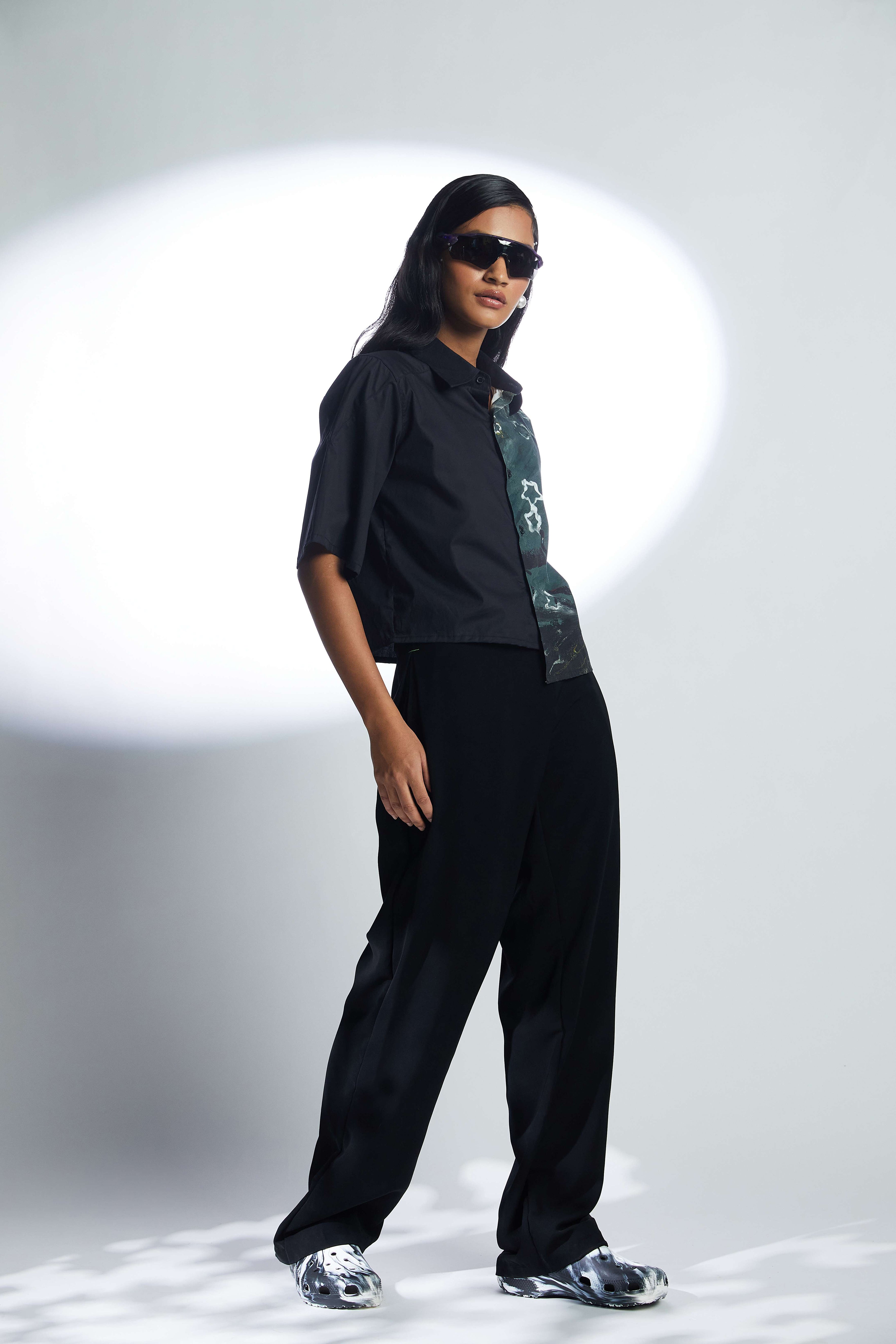 Asymmetric Starry Crop Shirt