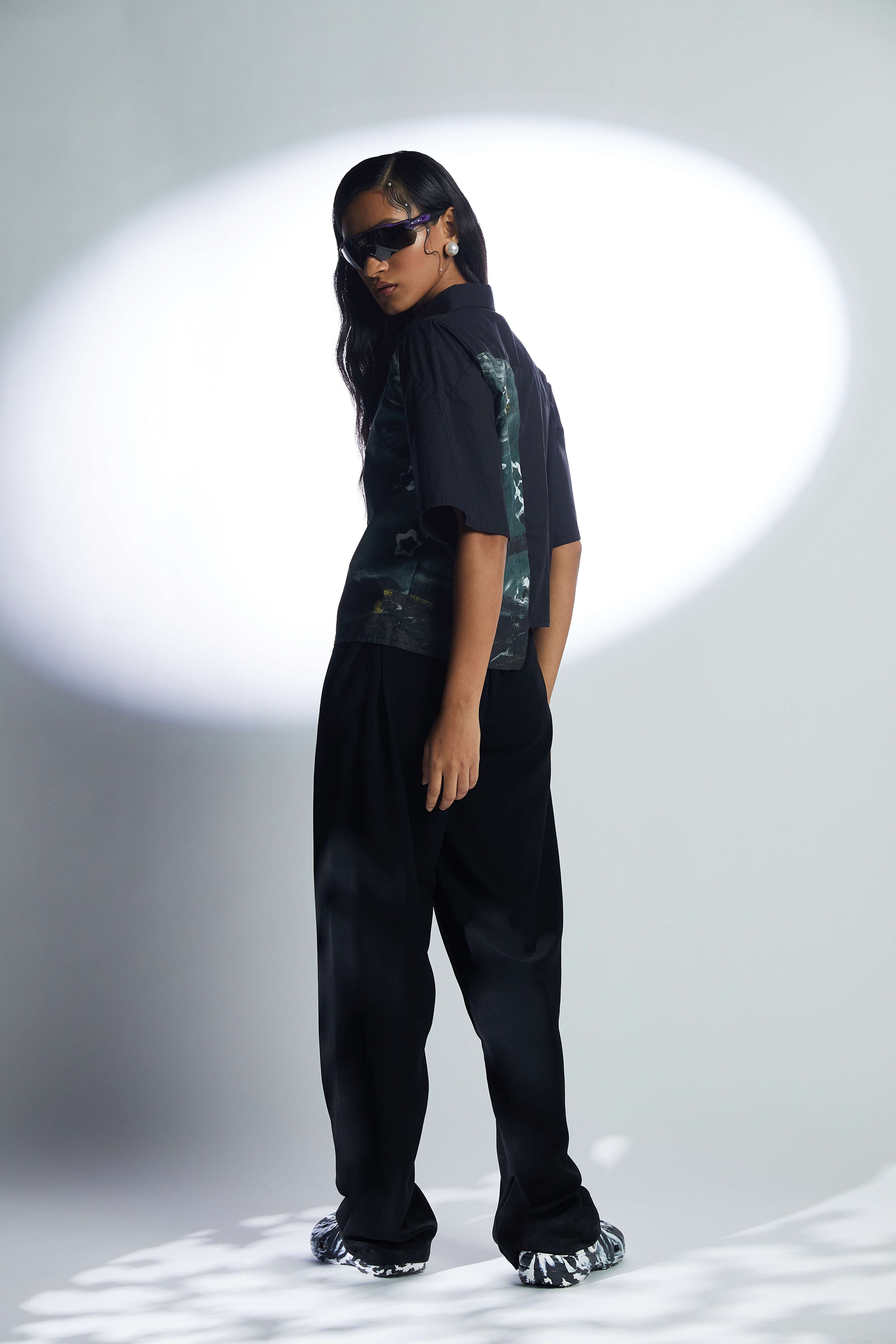 Asymmetric Starry Crop Shirt